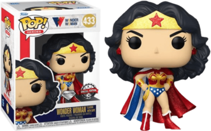 Wonder Woman 80th Anniversary POP! Heroes Vinyl Figure Wonder Woman Classic with Cape Diamond Glitter Limited