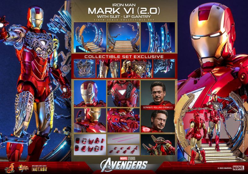 Marvel's The Avengers Movie Masterpiece Diecast Action Figure 1/6 Iron Man Mark VI (2.0) with Suit-Up Gantry 32 cm - immagine 8