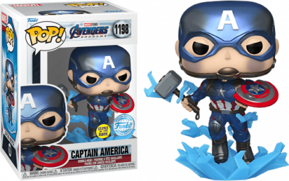 Avengers 4: Endgame POP! Movies Vinyl Figure Captain America with Mjölnir Metallic Glow in the Dark Limited 9 cm