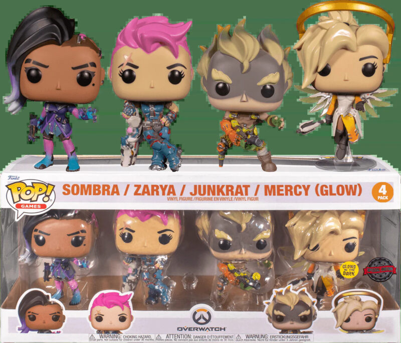 Overwatch POP! Games Vinyl Figure 4-Pack Sombra / Zarya / Junkrat / Mercy (Glow) 9 cm