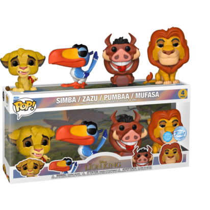 The Lion King (1994) POP! 4-pack Vinyl Figures Glitter Simba, Zazu, Pumbaa & Mufasa Limited