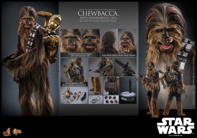 Star Wars Episode V Movie Masterpiece Action Figure 1/6 Chewbacca with Disassembled C-3PO 36 cm - immagine 7