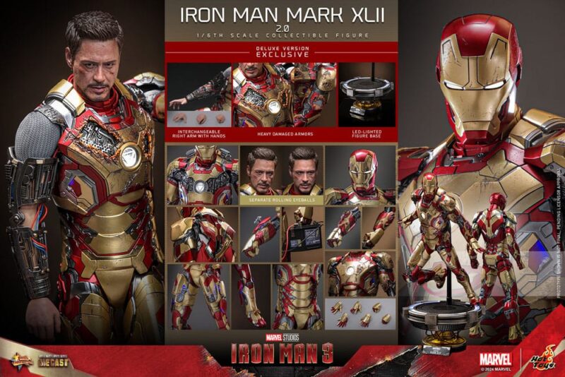 Iron Man 3 Movie Masterpiece Diecast Action Figure 1/6 Iron Man Mark XLII (2.0) Deluxe 32 cm - immagine 7