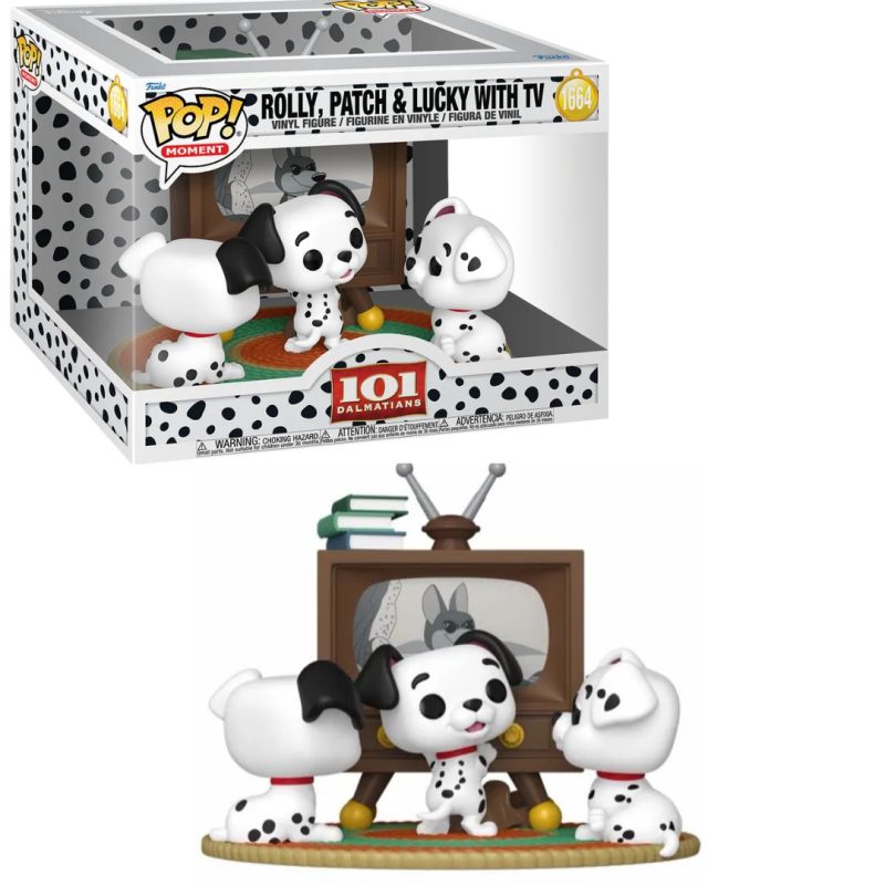 One Hundred and One Dalmatians POP Moment Vinyl Figures Rolly, Patch & Lucky with TV 9 cm